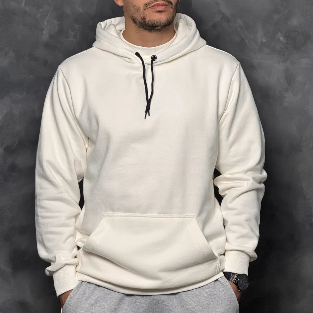 Moletom Confort Minimal Canguru com Capuz Off White