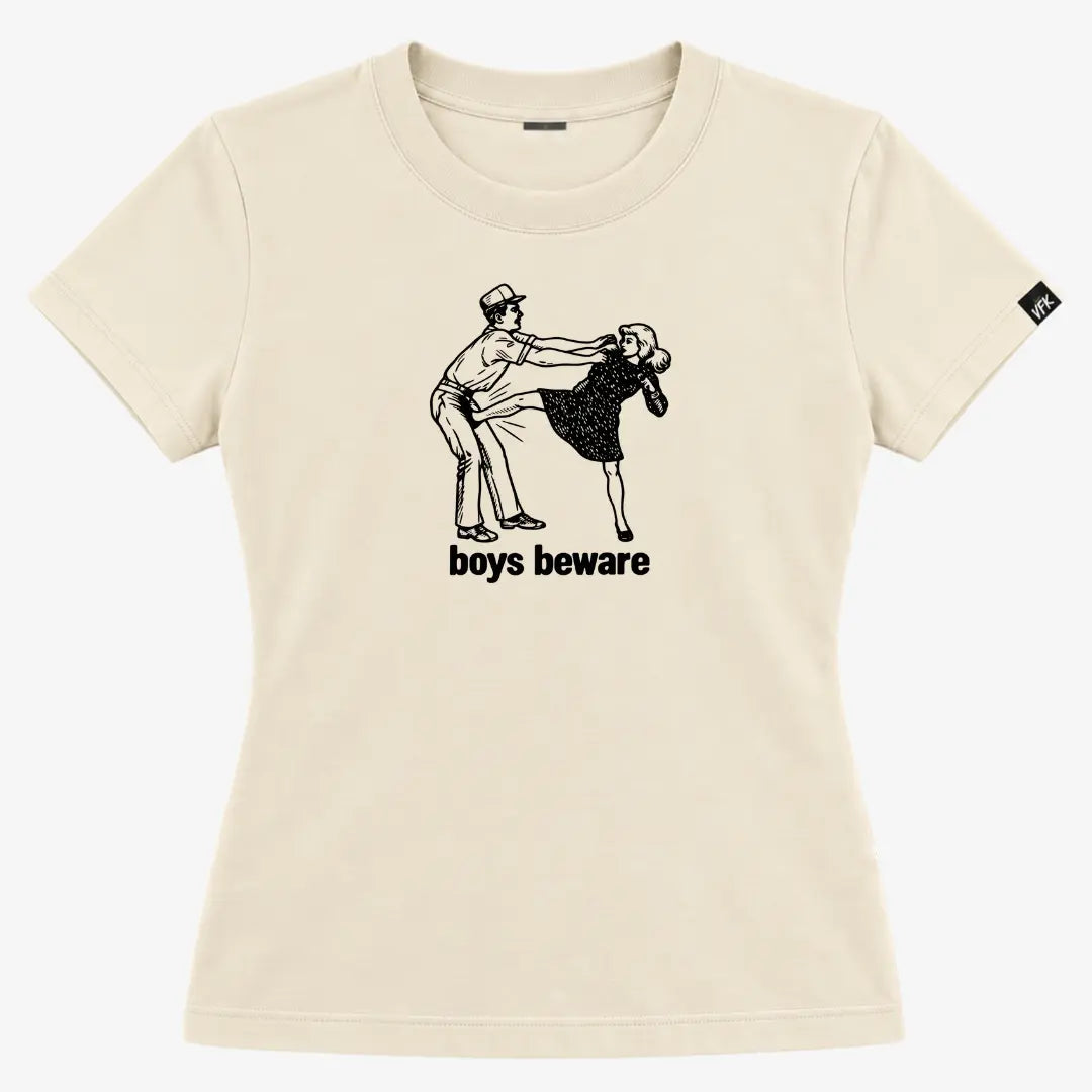 Baby Look Feminina Boys Beware Off White