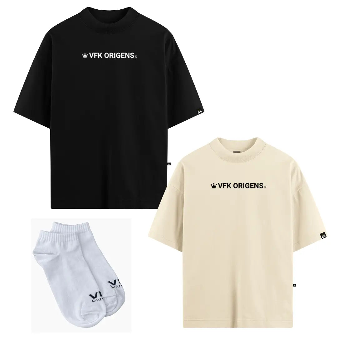Kit Origem 2 Camisetas Oversized VFK + 1 Par de Meias