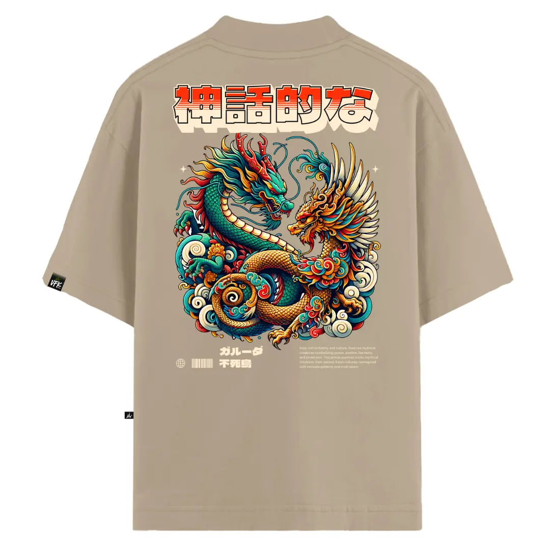 Camiseta Oversized Mythic Dragon Bege
