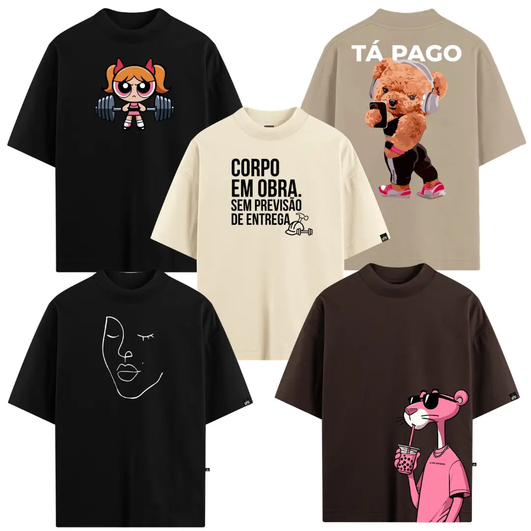 Kit 5 Camisetas Oversized VFK — Presente Pra Ela