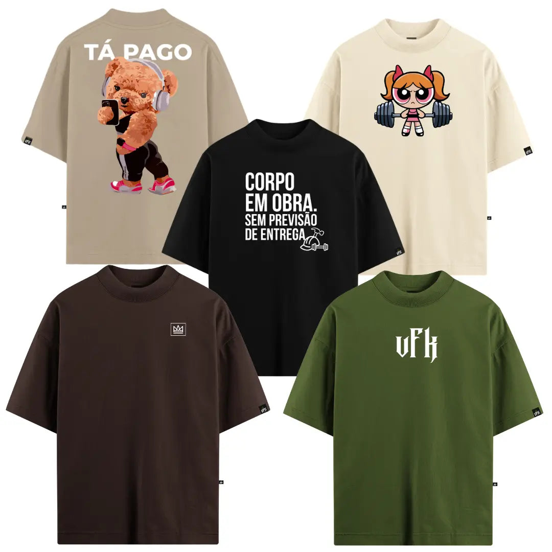 Kit 5 Camisetas Oversized VFK — Presente Pra Ela