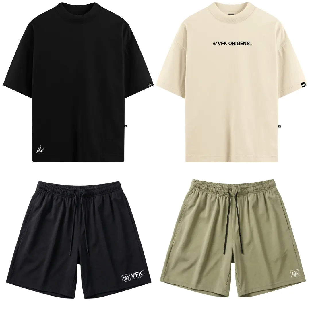Kit Movimento 2 Camisetas Oversized VFK + 2 Shorts Performance