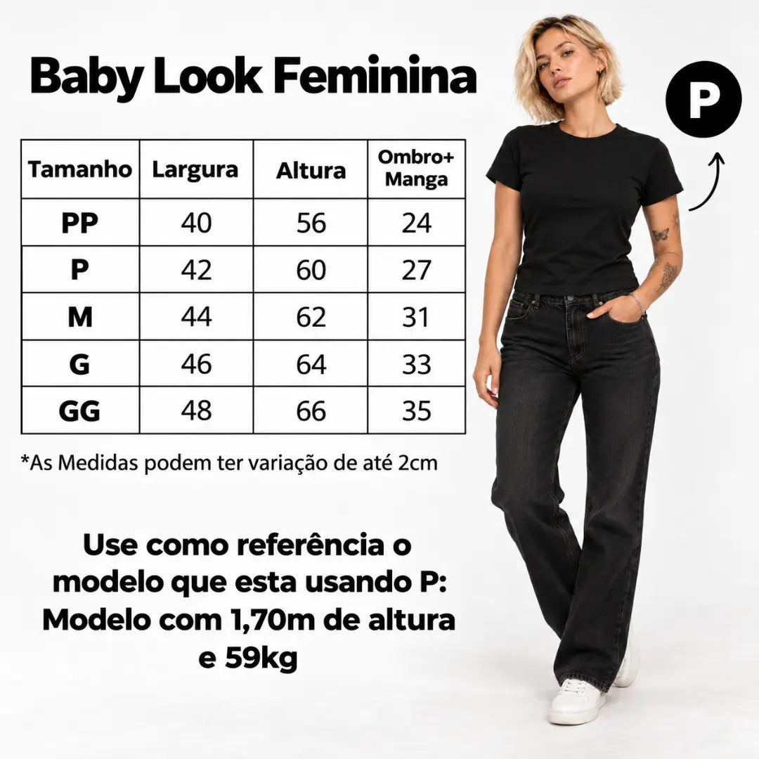 Camiseta Baby Look Feminina Personalizada Preta
