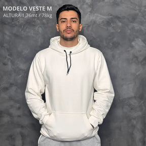 Moletom Confort Minimal Canguru com Capuz Off White