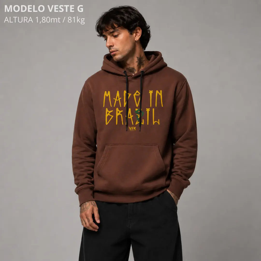 Moletom Canguru Com Capuz Marrom VFK Origens