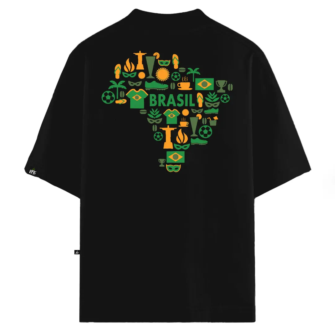 Camiseta Oversized VFK Tropical Brasil Preta