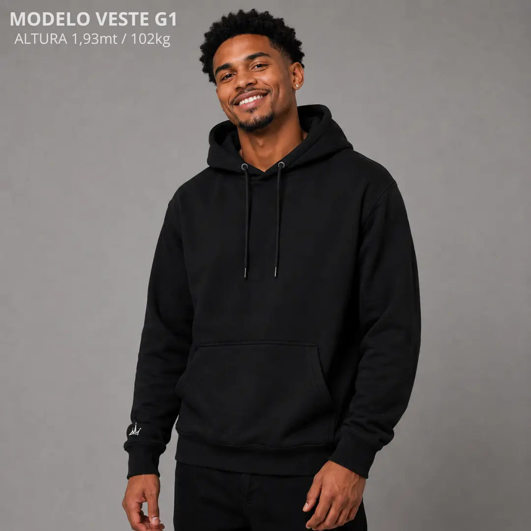 Moletom Canguru Com Capuz Preto VFK Origens
