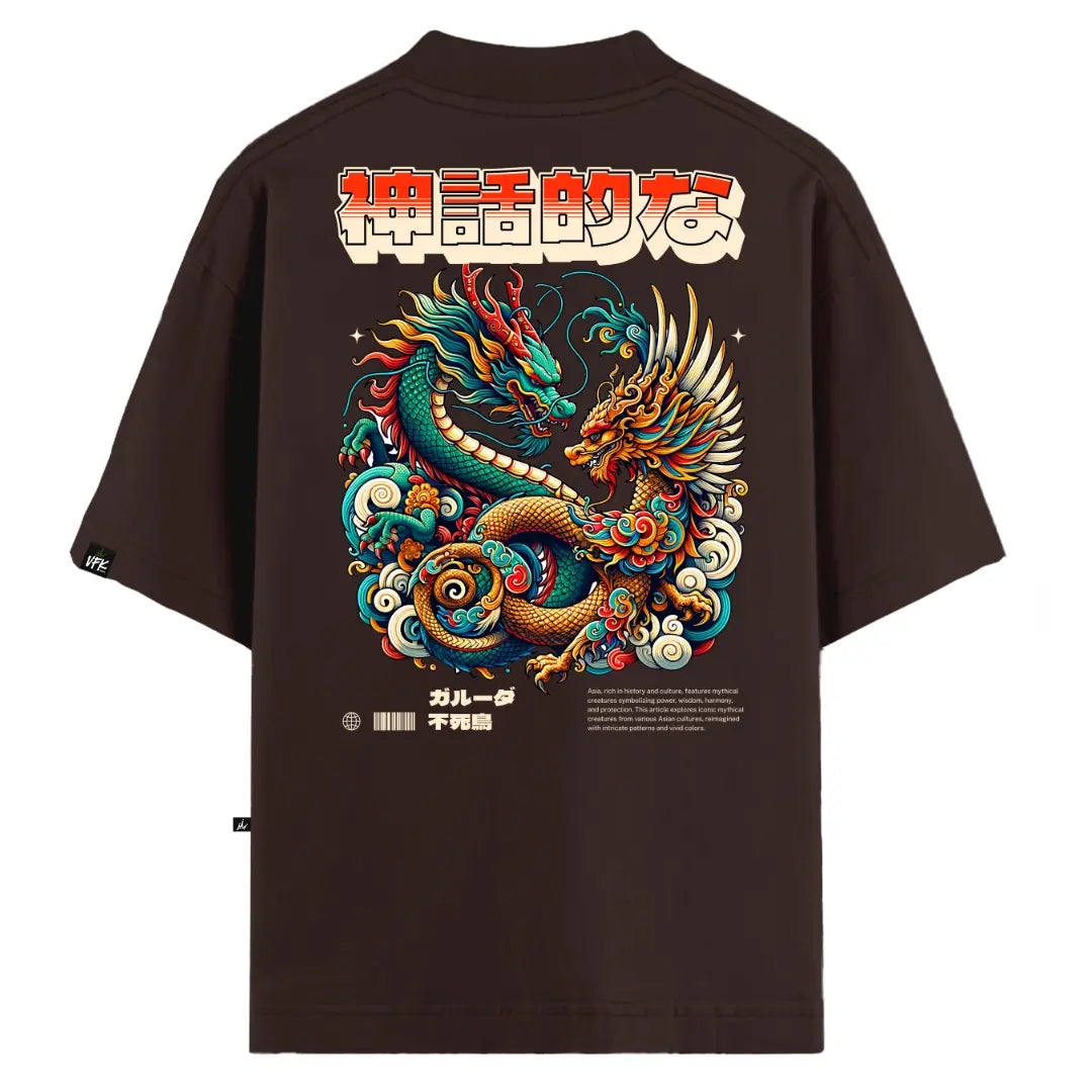 Camiseta Oversized Mythic Dragon Marrom