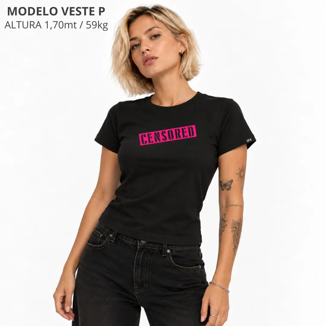 Baby Look Feminina Censored Preta