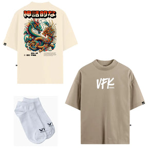 Kit Origem  2 Camisetas Oversized VFK + 1 Par de Meias