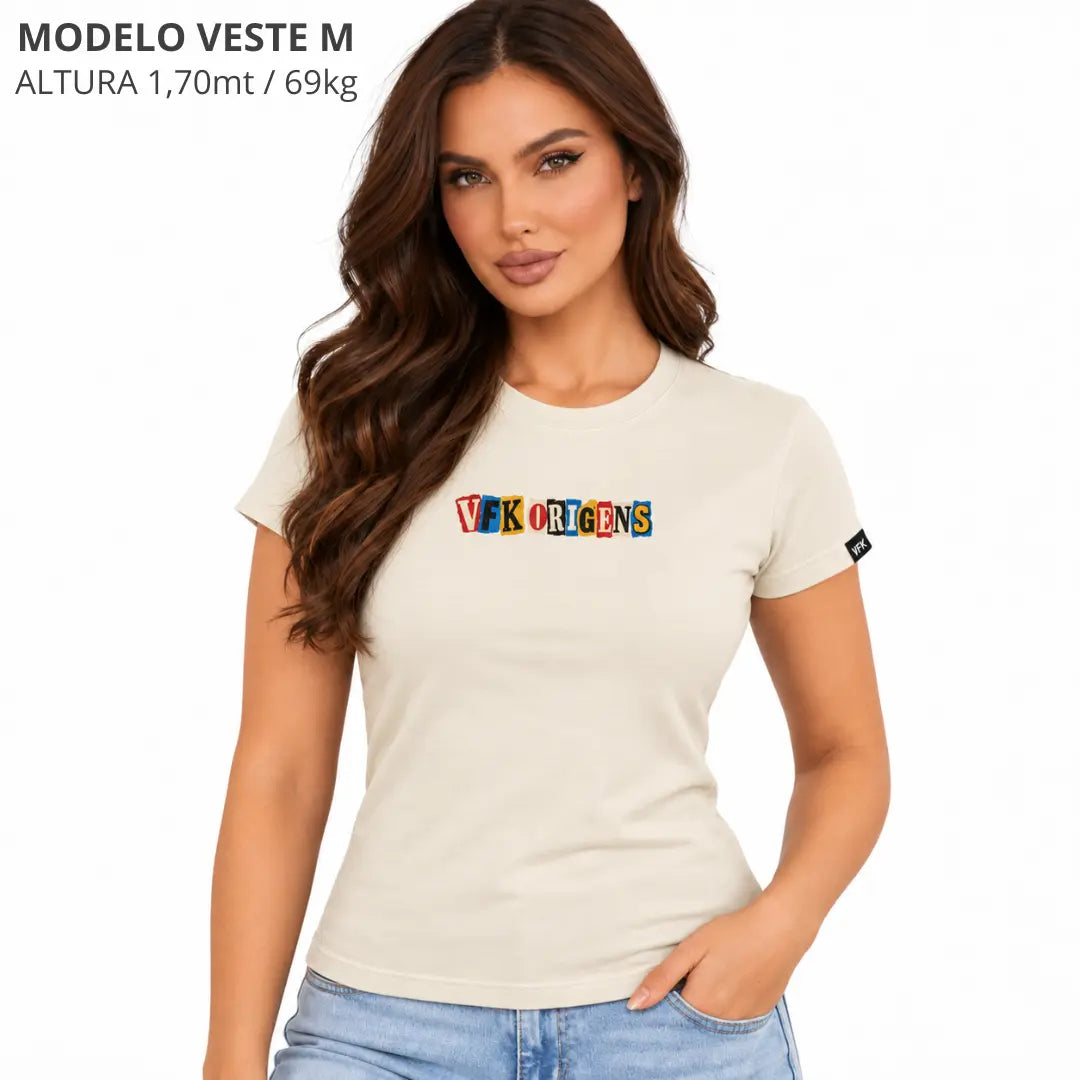 Baby Look Feminina VFK Collage Off White