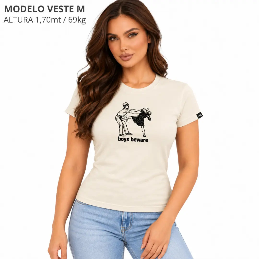 Baby Look Feminina Boys Beware Off White