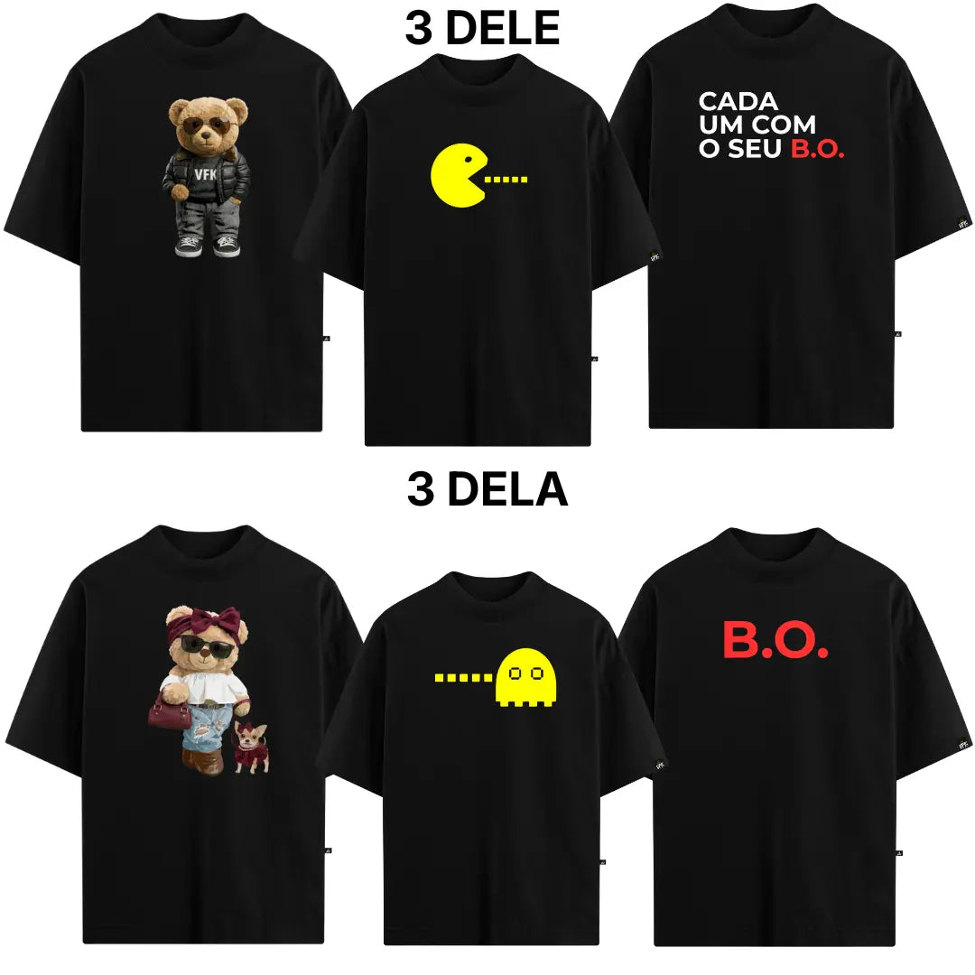 Kit Duo VFK — 6 Camisetas Oversized Ele & Ela