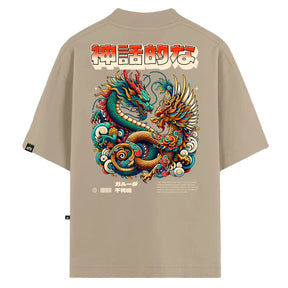 Camiseta Oversized Mythic Dragon Bege