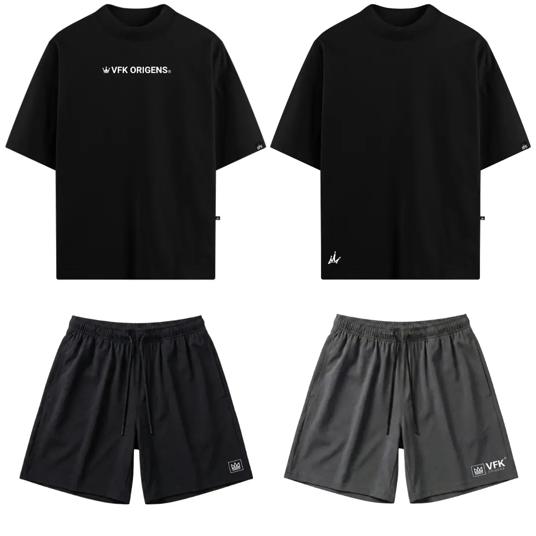 Kit Movimento  2 Camisetas Oversized VFK + 2 Shorts Performance