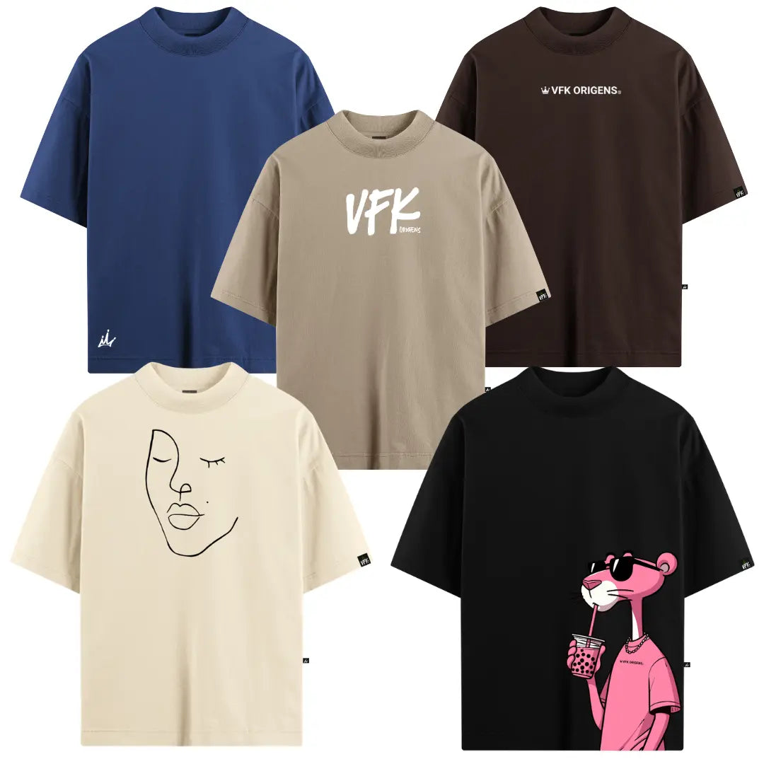 Kit 5 Camisetas Oversized VFK — Presente Pra Ela