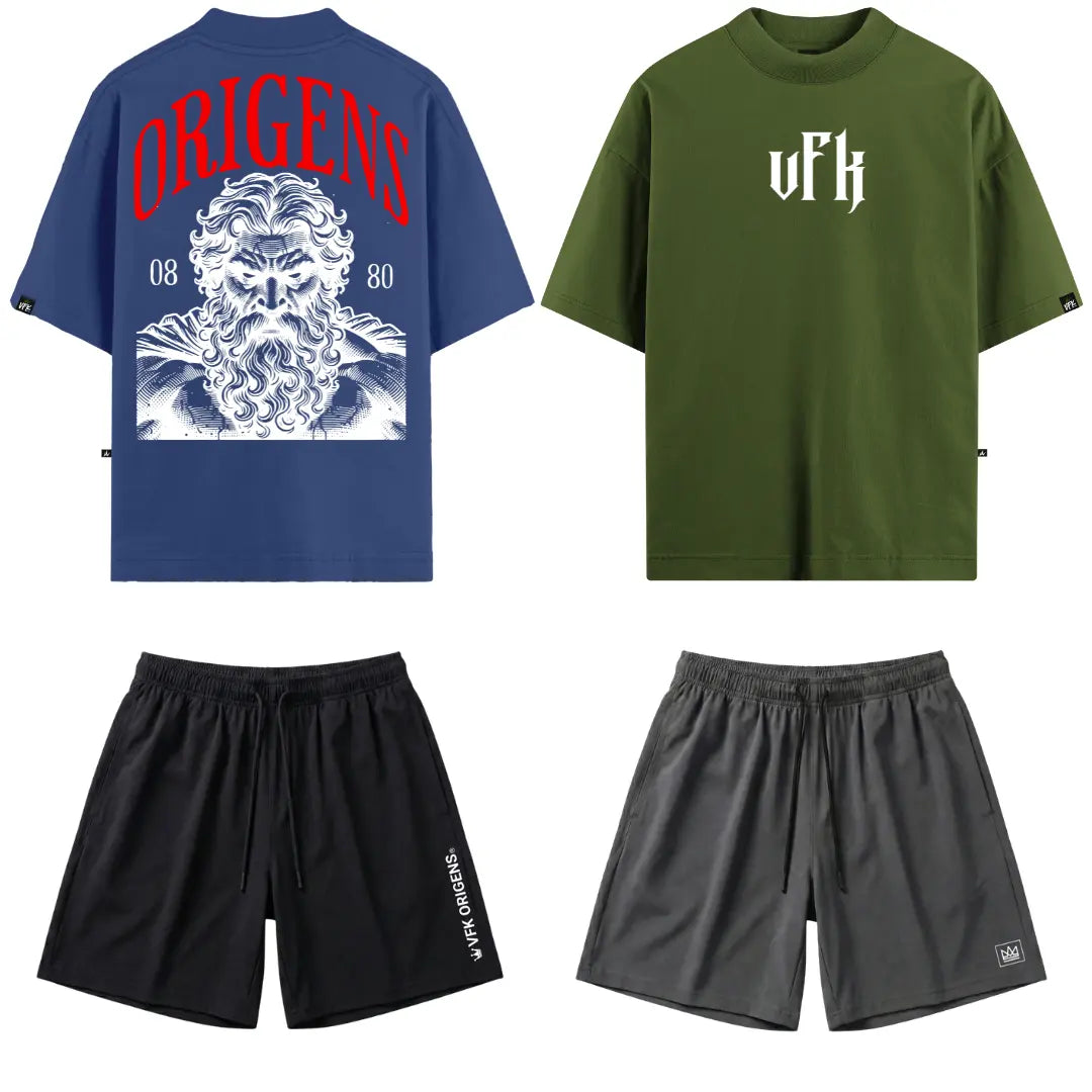 Kit Movimento  2 Camisetas Oversized VFK + 2 Shorts Performance
