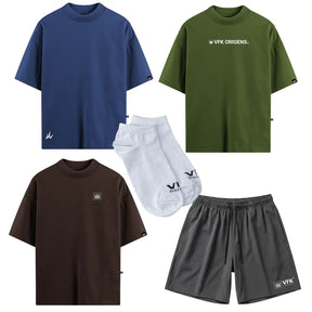 Kit Jornada 3 Camisetas Oversized VFK + 1 Shorts Performance + 1 Meia